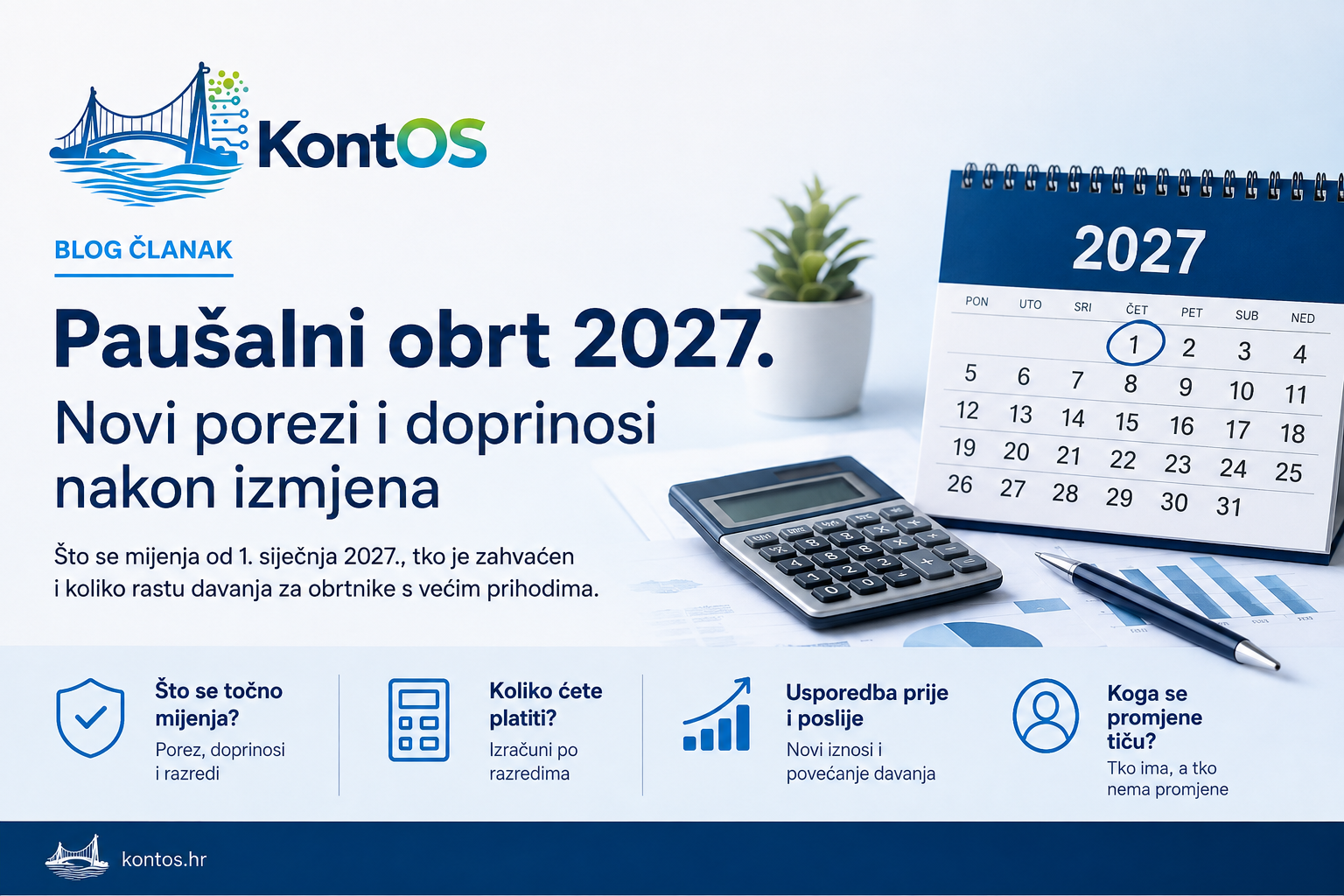Paušalni obrtnik pregledava porezne razrede i izračun doprinosa za 2027. godinu